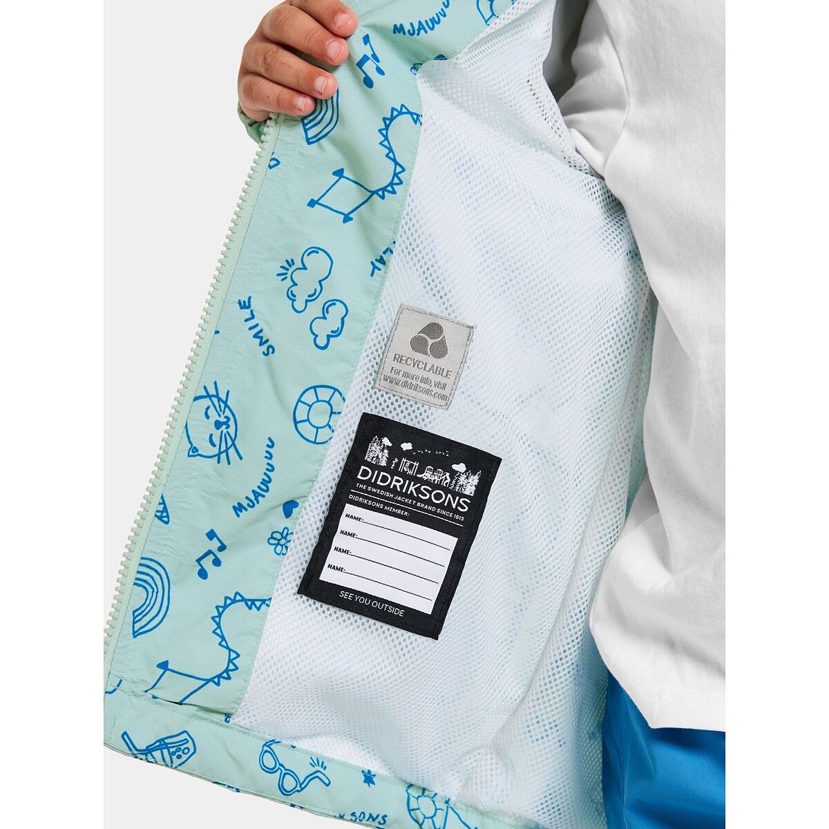 Didriksons Dětská nepromokavá bunda Norma doodle pale mint - ROSTOUCÍ