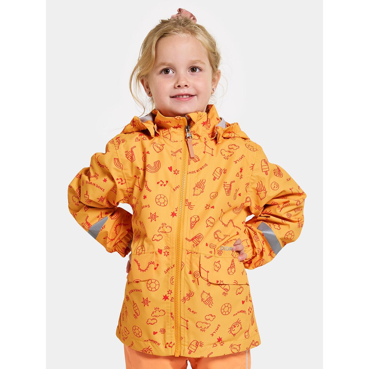 Didriksons Dětská nepromokavá bunda Norma doodle papaya orange - ROSTOUCÍ