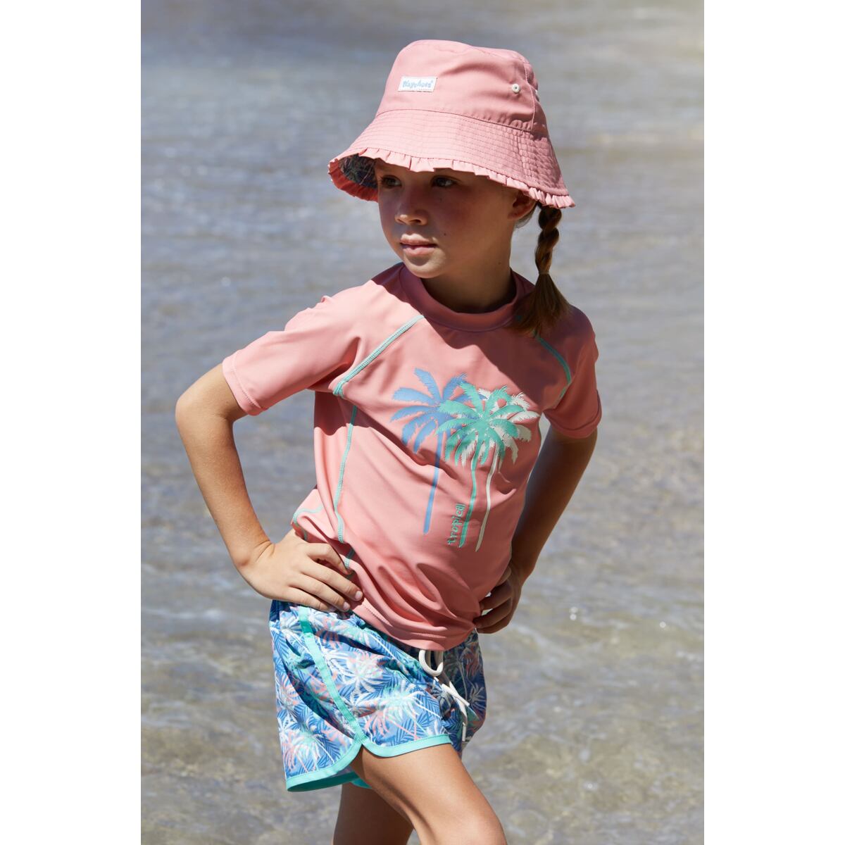 Playshoes Dětské UV tričko Palmy coral - krátký rukáv