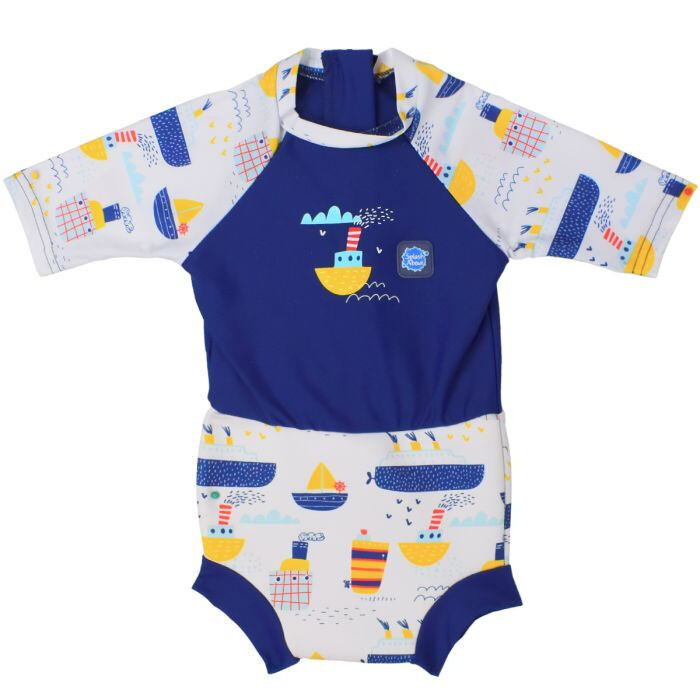 Splash About Dětské plavky/kostýmek Happy Nappy 3/4 rukáv Tug Boats