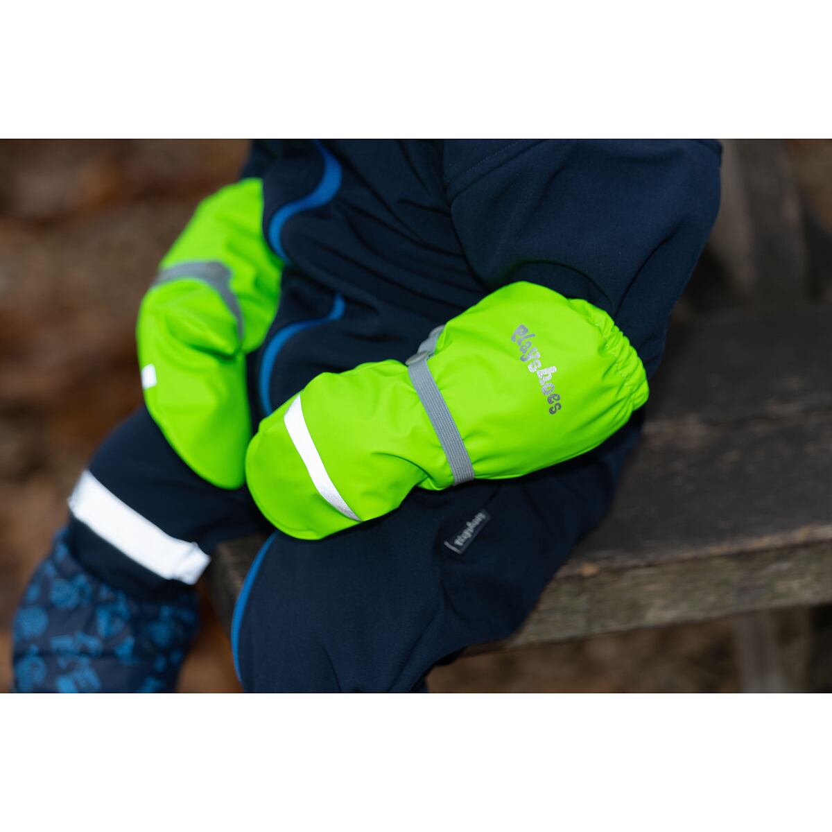 Playshoes Dětské zateplené rukavice do deště neonově zelené