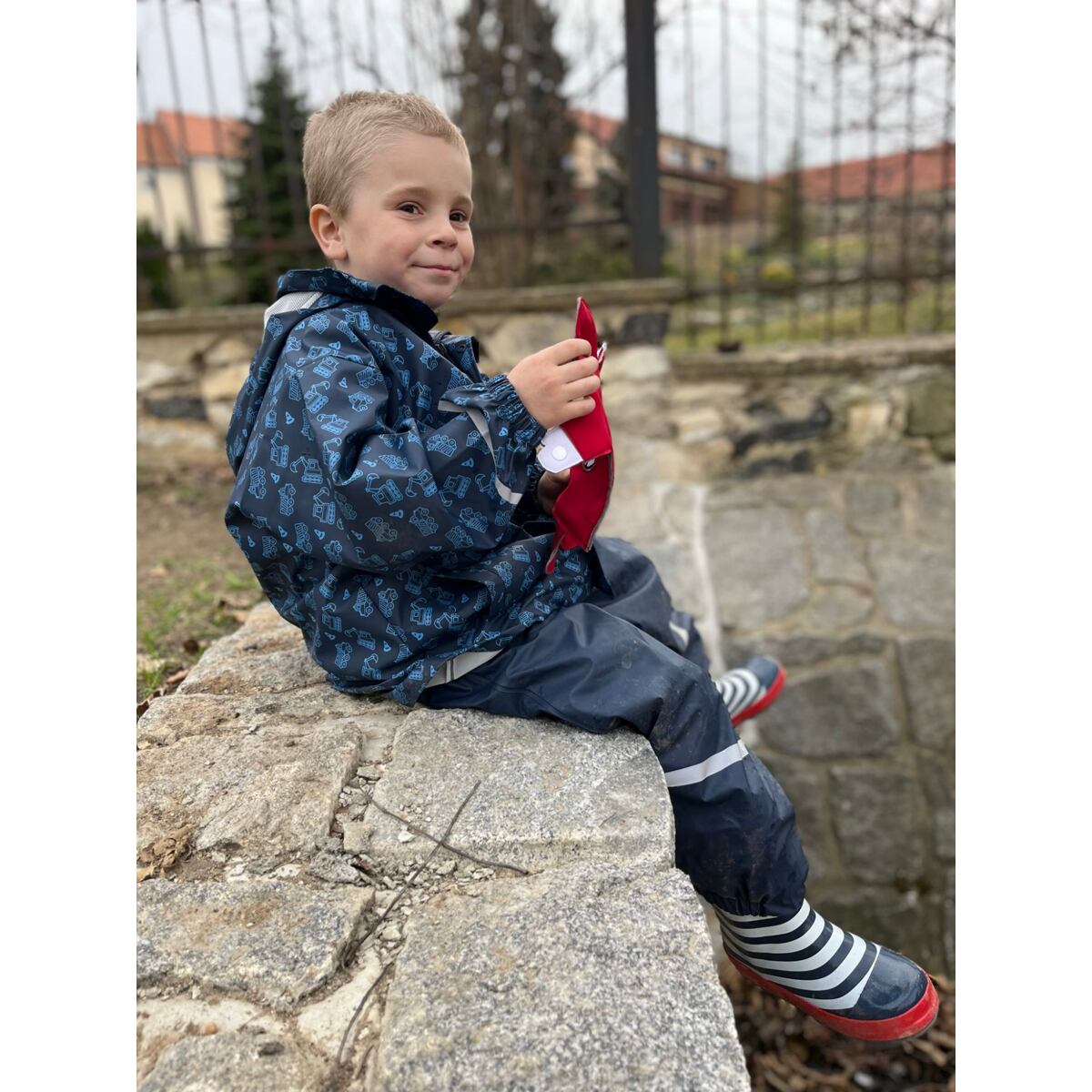 Playshoes Dětské kalhoty do deště s fleecem modré