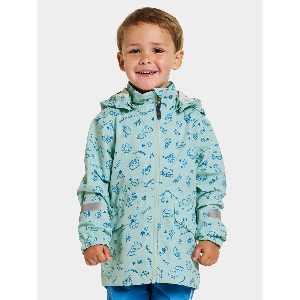 Didriksons Dětská nepromokavá bunda Norma doodle pale mint - ROSTOUCÍ