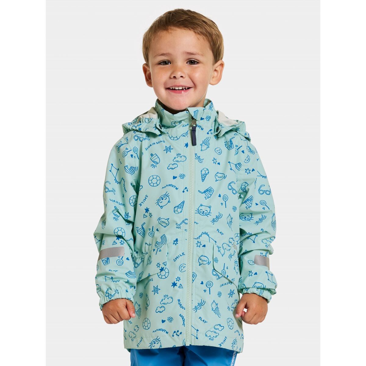 Didriksons Dětská nepromokavá bunda Norma doodle pale mint - ROSTOUCÍ