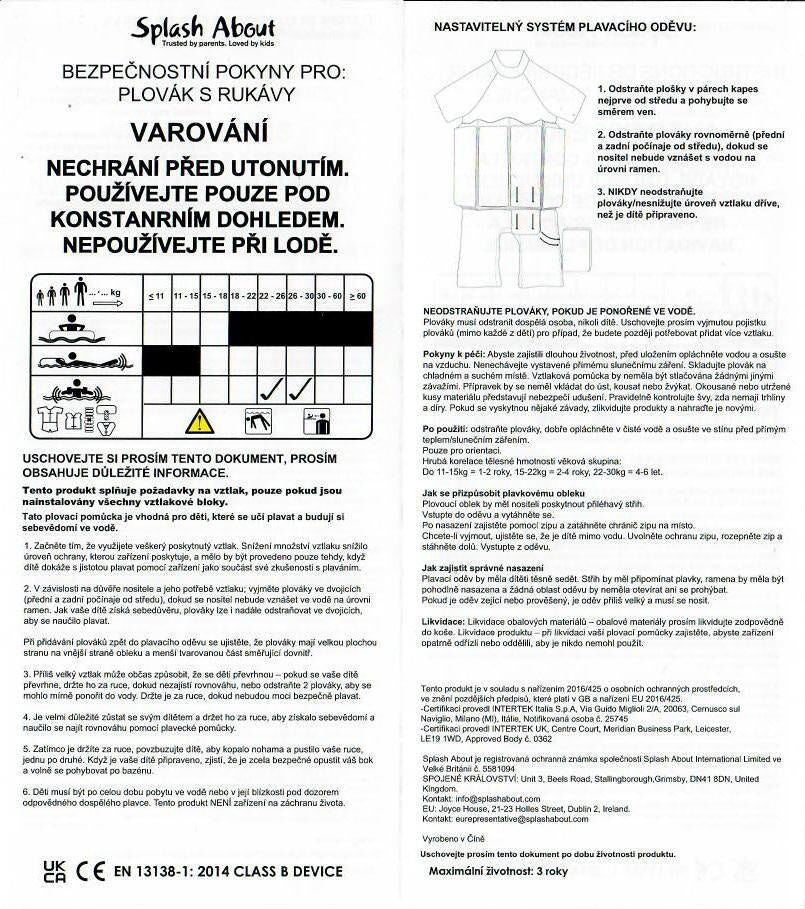 Splash About Dětský plováček s krátkým rukávem Sea Life