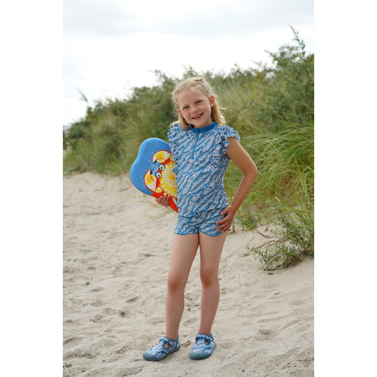 Playshoes Dívčí UV plavky Flowers petrol s nohavičkou