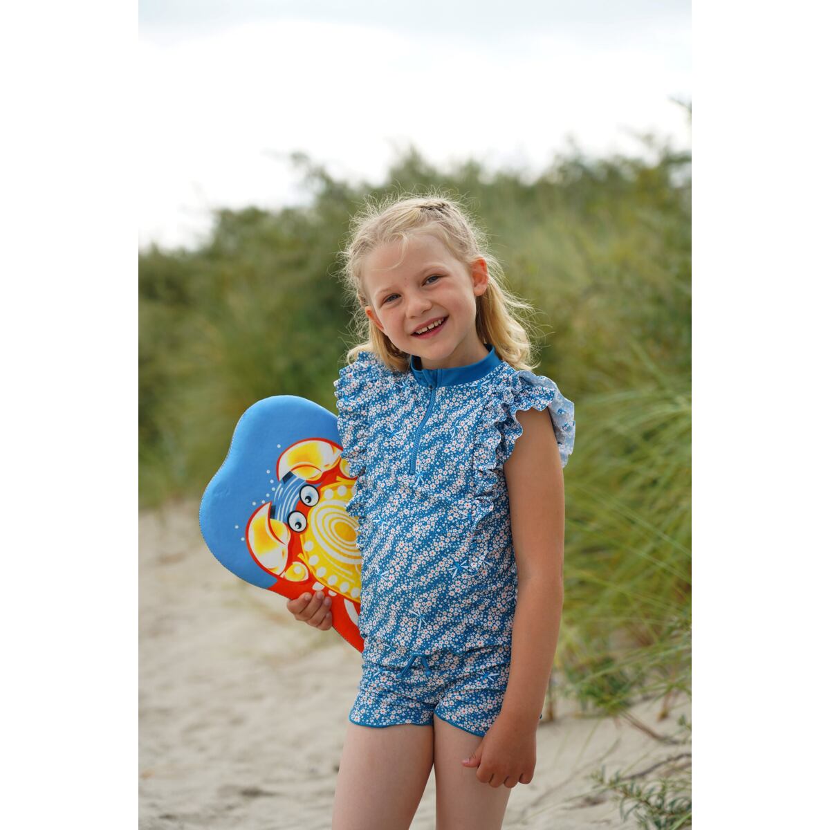 Playshoes Dívčí UV plavky Flowers petrol s nohavičkou