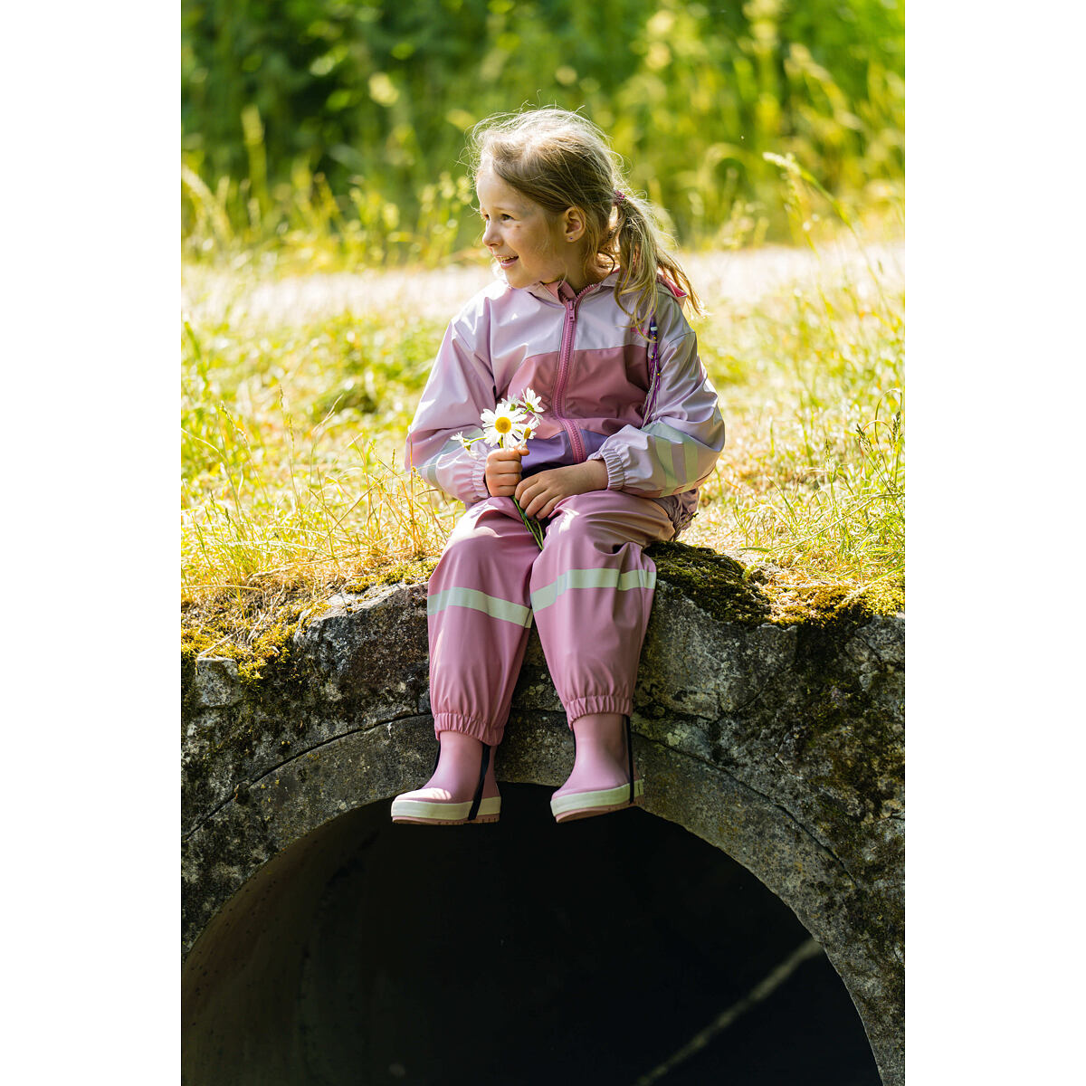 Playshoes Dětské kalhoty do deště pastelově růžové