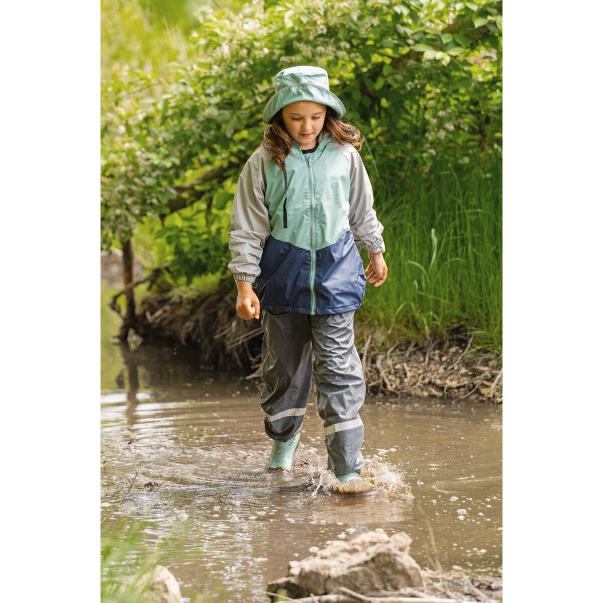 Playshoes Dětské kalhoty do deště s fleecem růžové