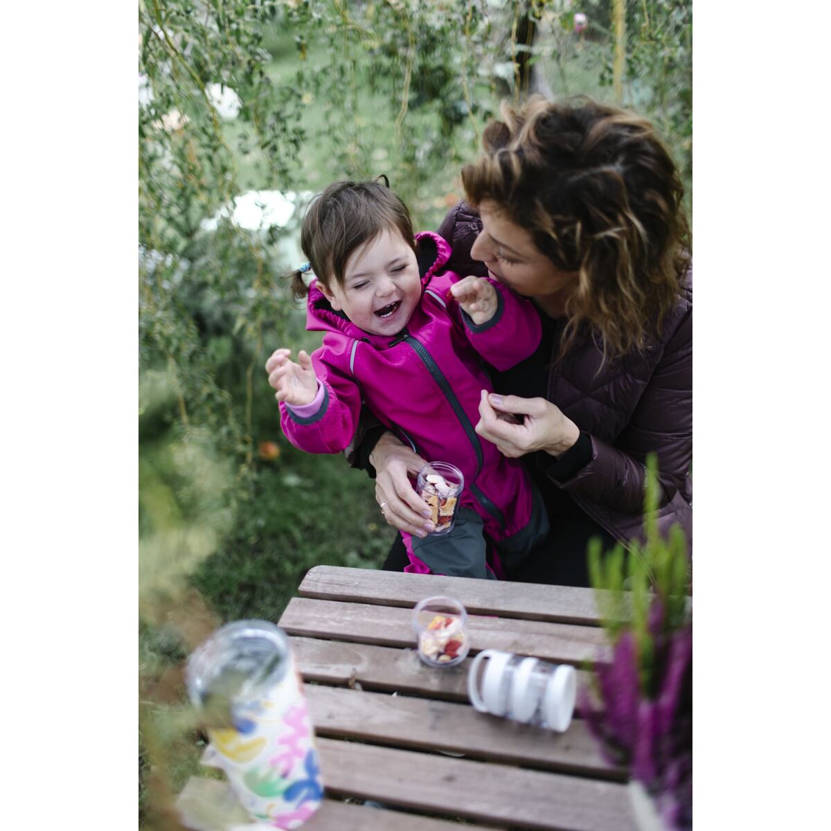 Huppa Dětská softshellová kombinéza Adal dark fuchsia/gray REFLEX s šedými koleny