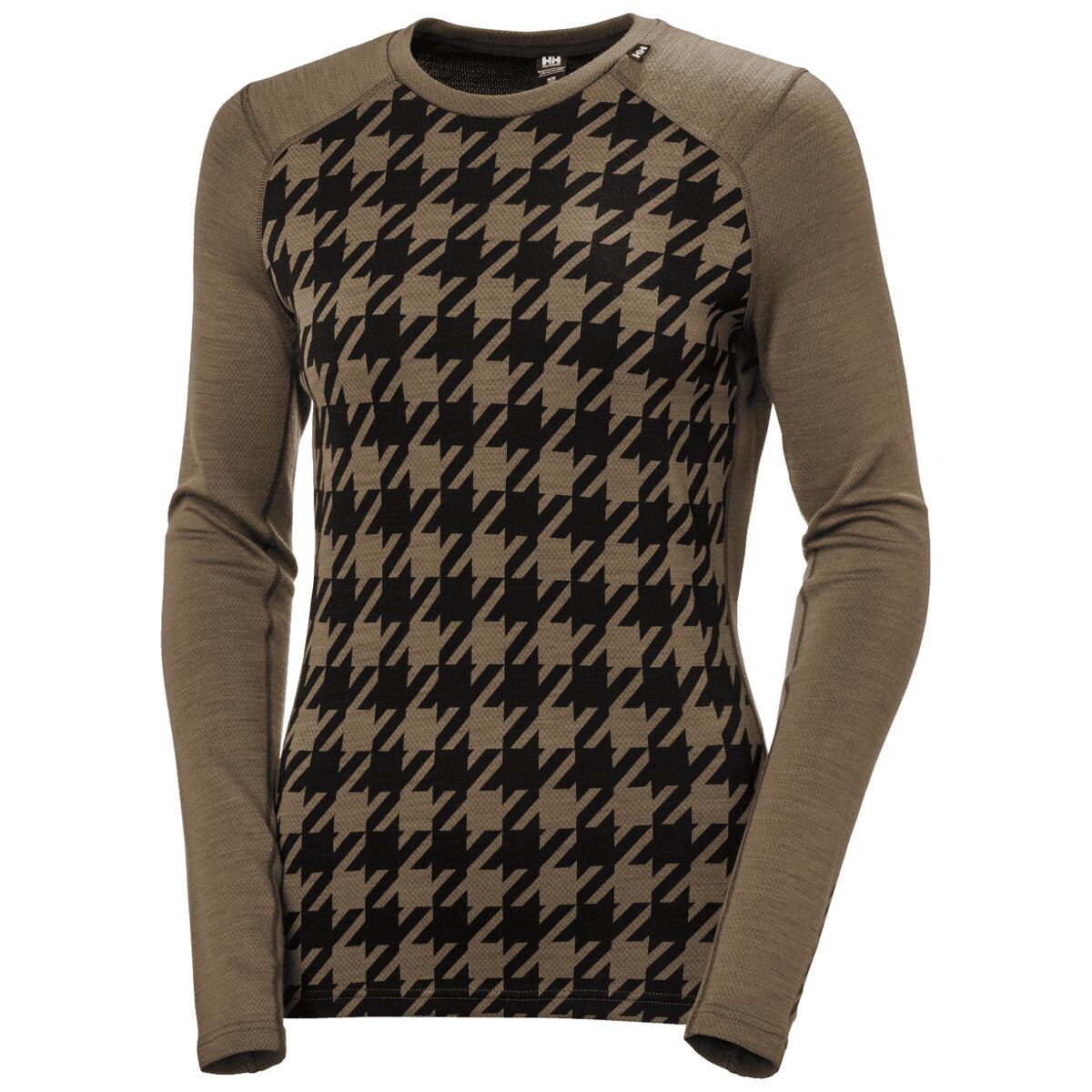 Helly Hansen Dámské funkční tričko s merinem Lifa Merino Midweight Gra Crew - sepia houndstooth aop