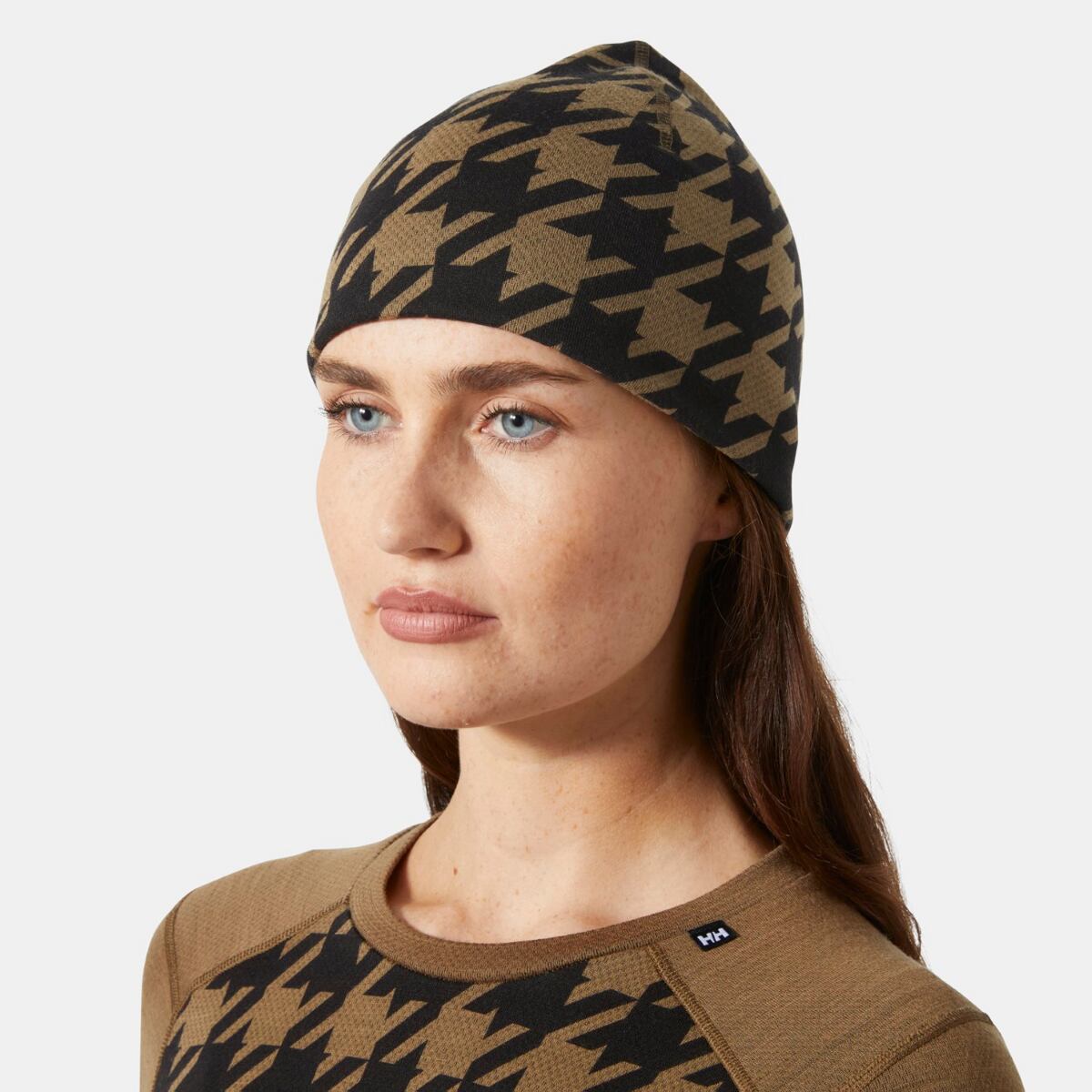 Helly Hansen Zimní čepice s merinem Lifa merino beanie - sepia houndstooth aop